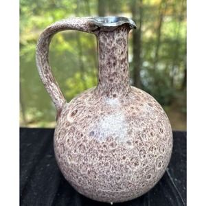 Rare Vintage Pottery Pitcher Speckled Silver Rim Excellent! German ?